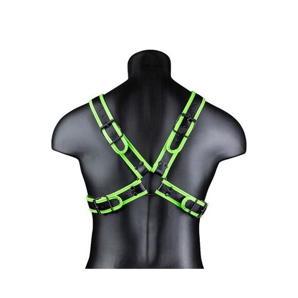 🦋B2G1🦋OUCH! Glow In The Dark NEON GREEN Bonded Leather Cross Harness | L/XL | - Picture 2 of 8
